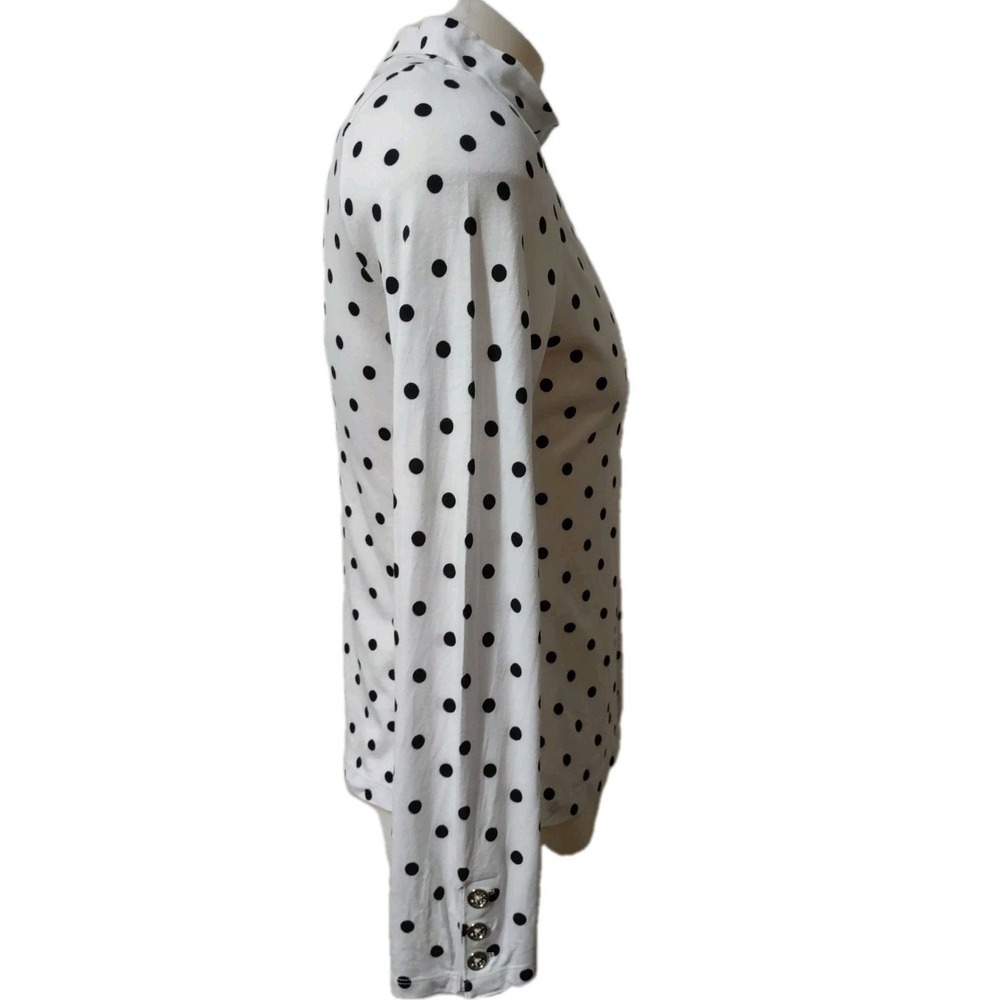 Tommy Hilfiger Top Size M Women's Polka Dot White Black Bow Neck Retro Blouse‎ - Picture 5 of 13
